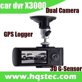 2 scatola nera dell'automobile dell'automobile DVR del canale con il G-sensore doppio dell'inseguitore 3D di GPS della macchina fotografica ed il LCD HQS-X3000
